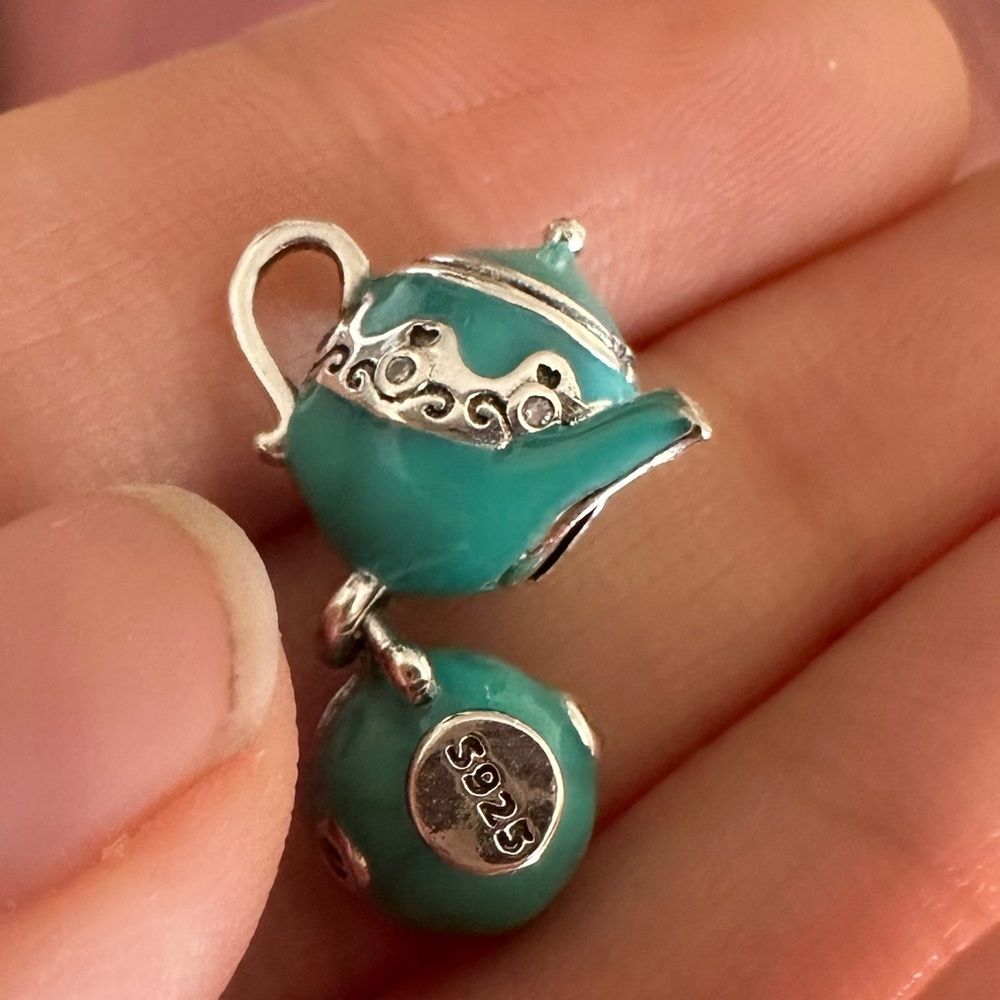 NWOT Tiffany Turquoise Tea Pot & Mug Silver 925 Pandora FIT Charm - Picture 2 of 8